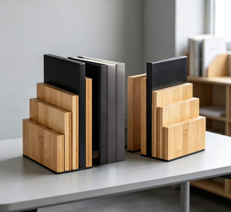 Non-Slip Bamboo Bookends – Suitable for Heavy Books – Pair - Image 2