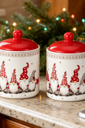 Christmas Cartoon Gnome Ceramic Airtight Jar Set (2-Piece)